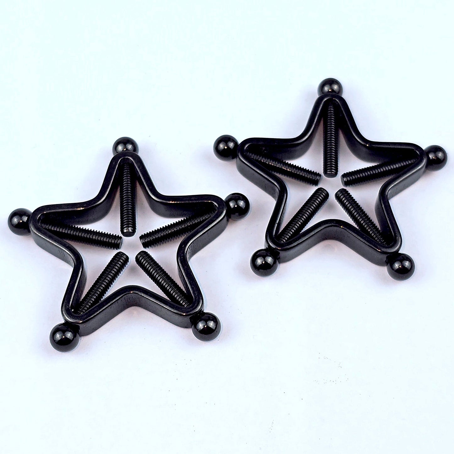 Black Star Bolt Style Clip on Non Pierced Nipple Ring Set