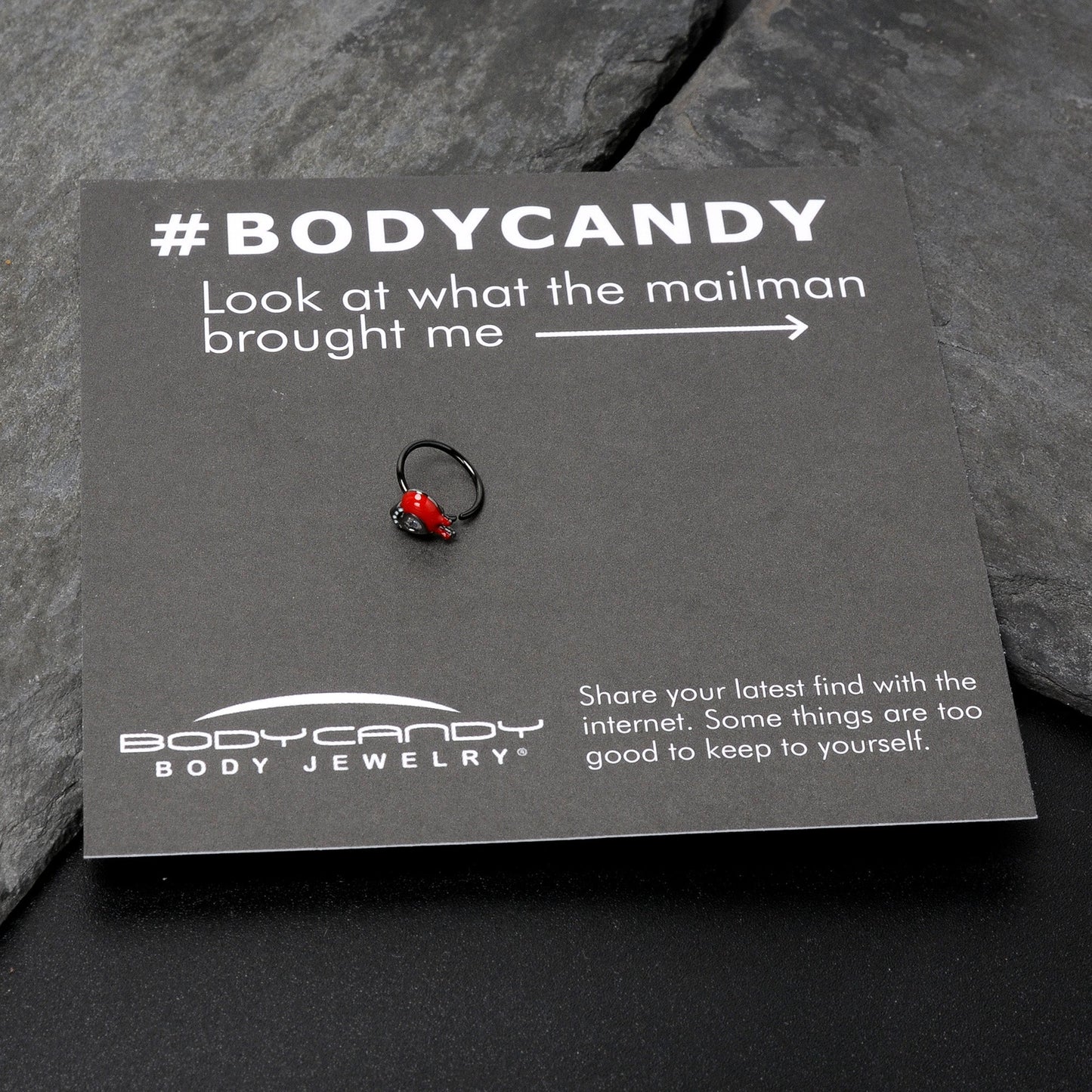 20G 5/16 Clear Gem Black Bleeding Heart Nose Hoop