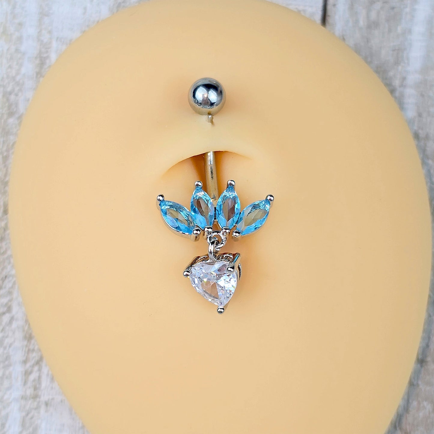 Blue Clear Gem Quartet Heart Dangle Belly Ring