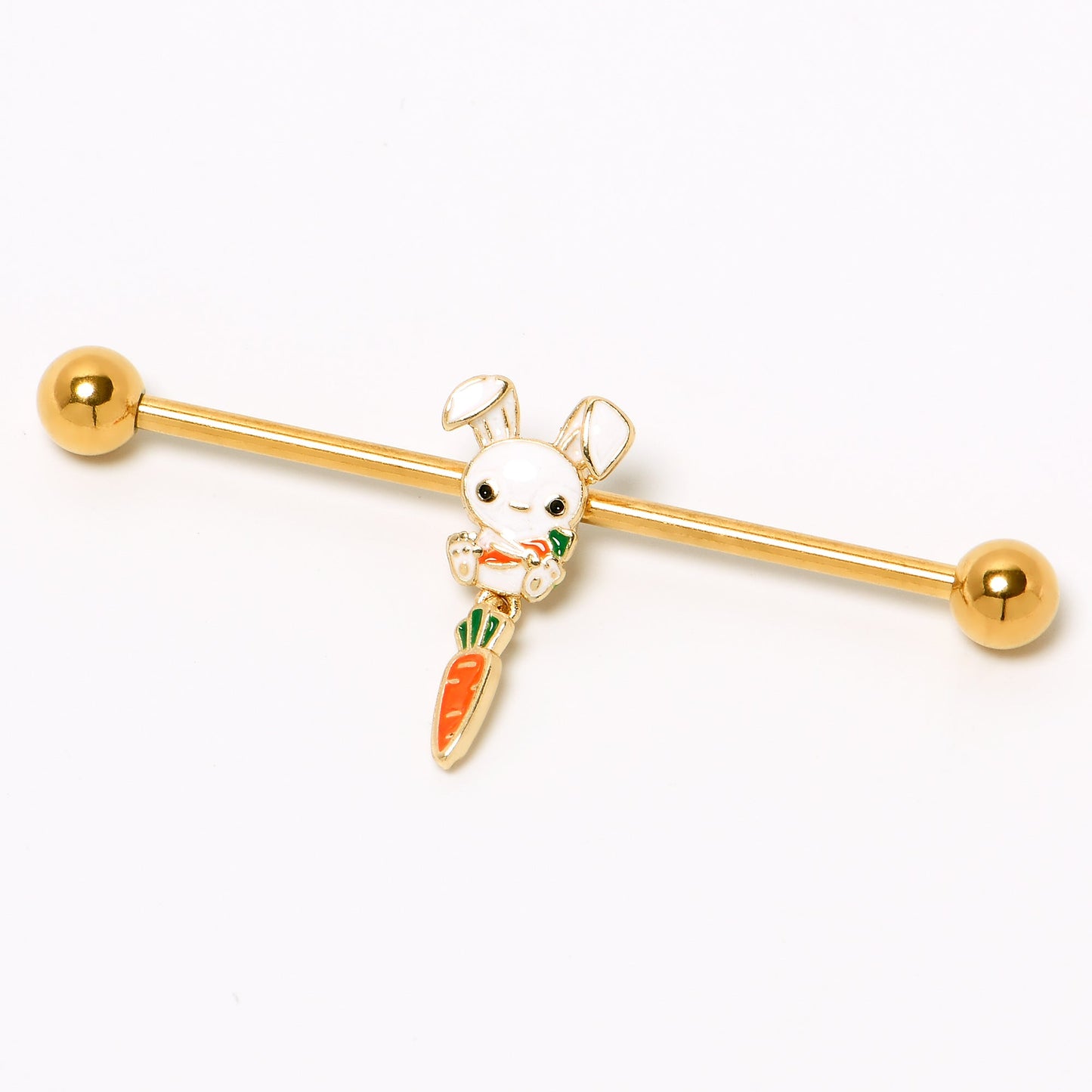 14G Gold Tone Cutie Easter Bunny Dangle Industrial Barbell 38mm