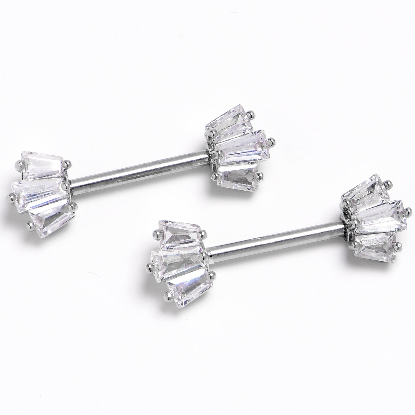 14G 9/16 Clear CZ Gem Regal Rectangles Nipple Ring Set
