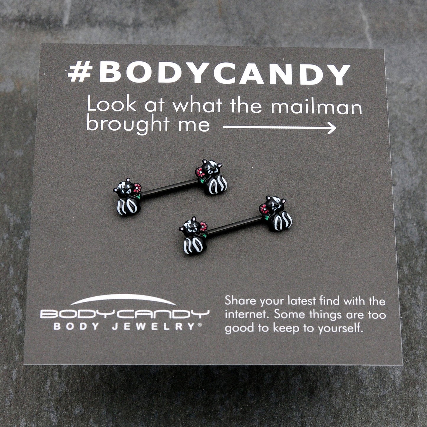 14G 9/16 Black Funky Skunk Barbell Nipple Ring Set