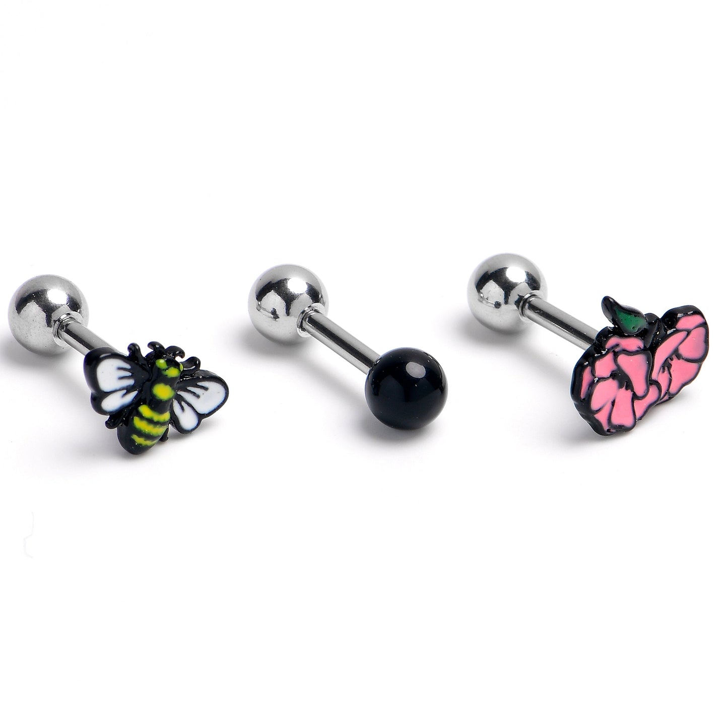 16G Busy Bee Flower 3 Pack Tragus Earring Set