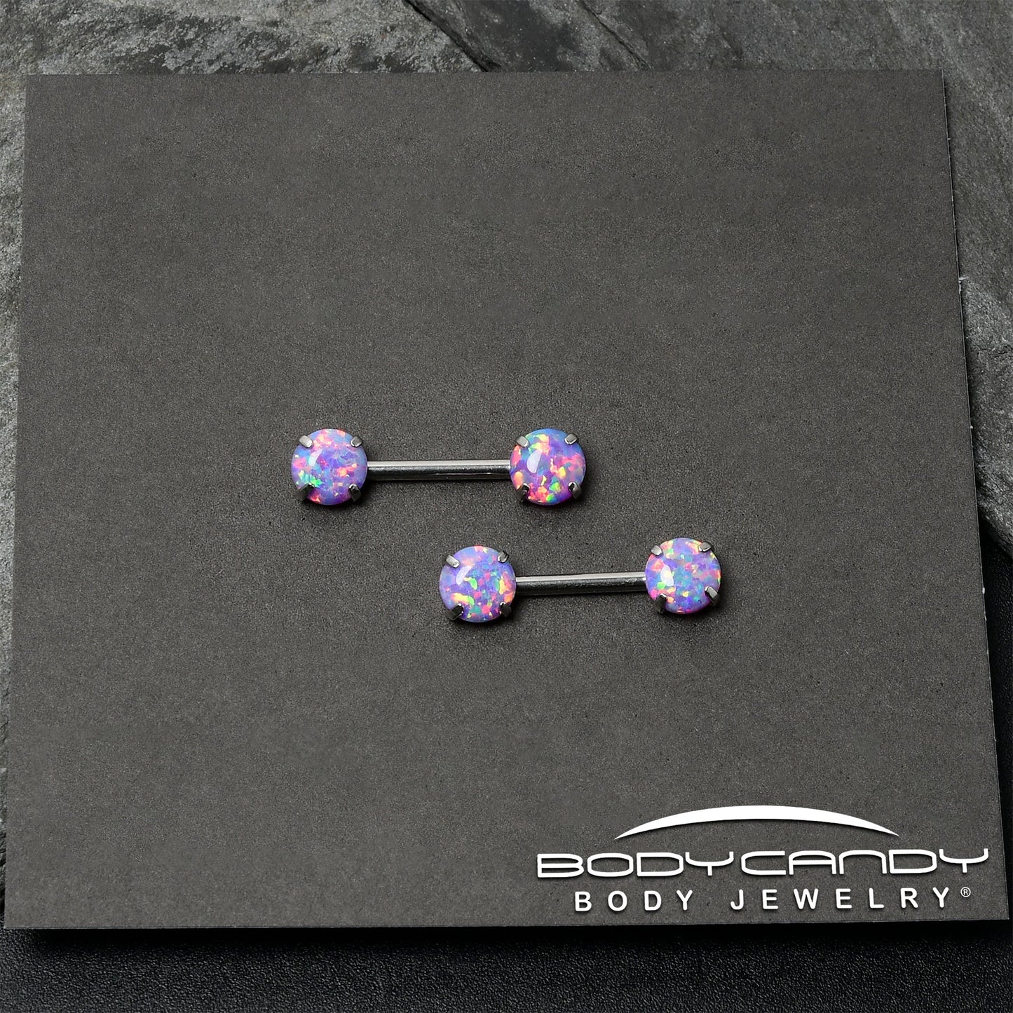 14G 1/2 Purple Synthetic Opal Threadless Barbell Nipple Ring Set