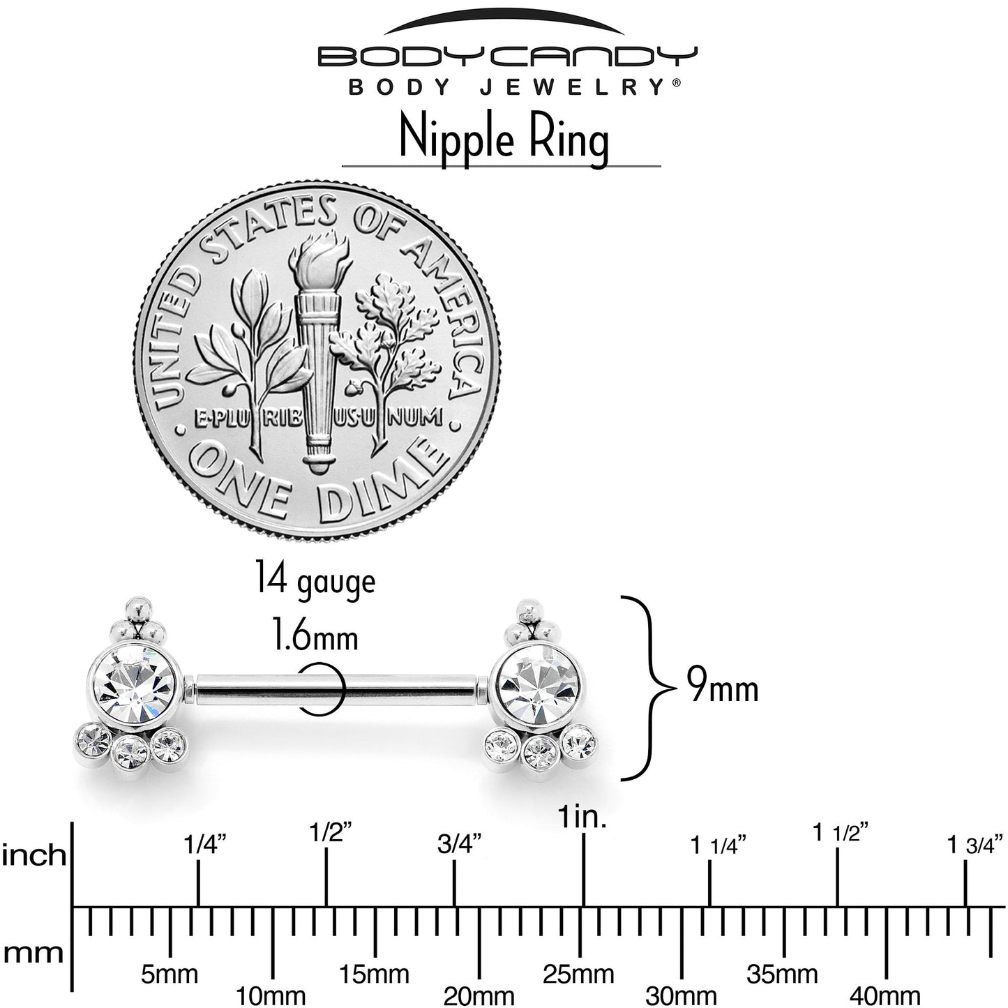 14G 9/16 Clear CZ Gem Style Threadless Barbell Nipple Ring Set