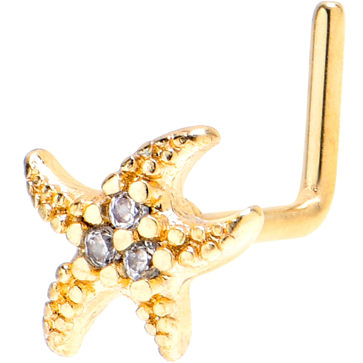 20G 7mm Clear Gem Gold Tone Lush Starfish L Shape Nose Ring
