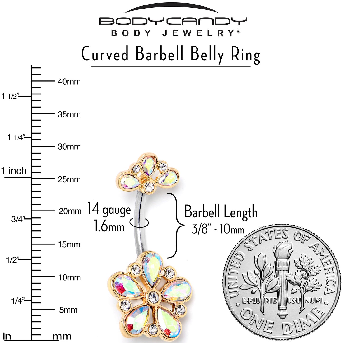 Aurora Clear Gem Filigree Flower Fantasy Double Mount Belly Ring