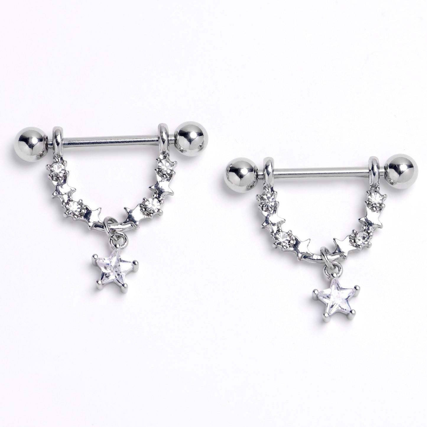 14G 9/16 Clear Gem All The Stars Dangle Nipple Ring Set