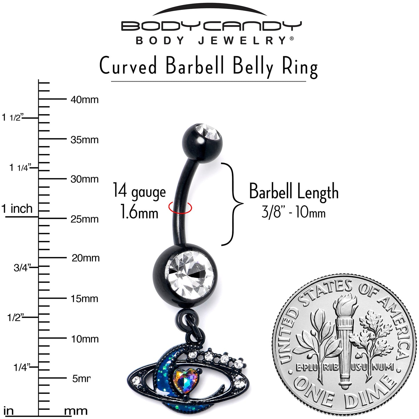 Aurora Clear Gem Black Saturn Space Moon Dangle Belly Ring