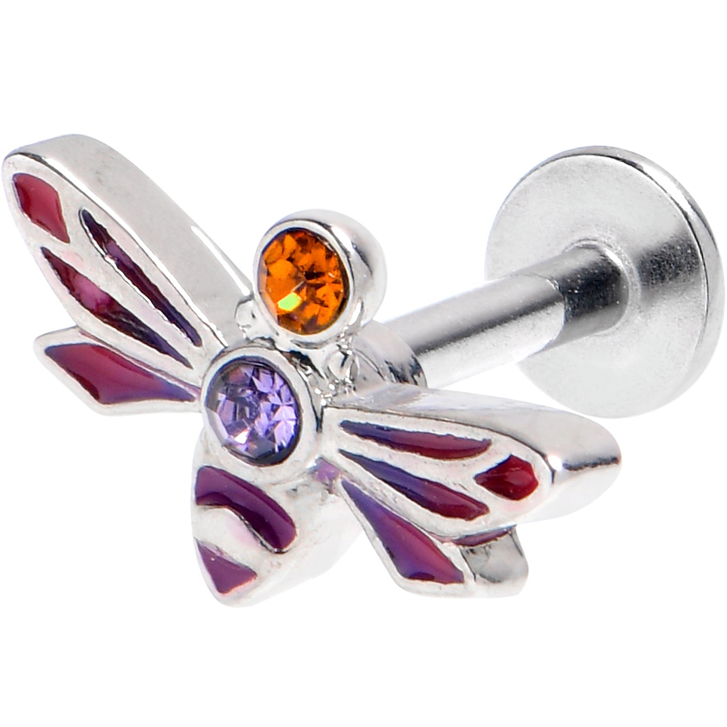 16G 1/4 Purple Yellow Gem Dragonfly Stripe Labret