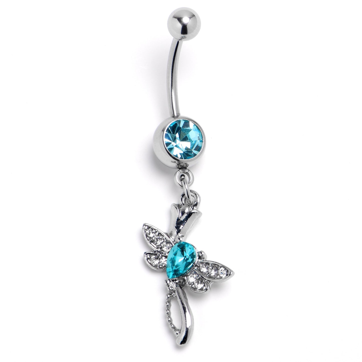 Blue Gem Bold Dragonfly Dangle Belly Ring
