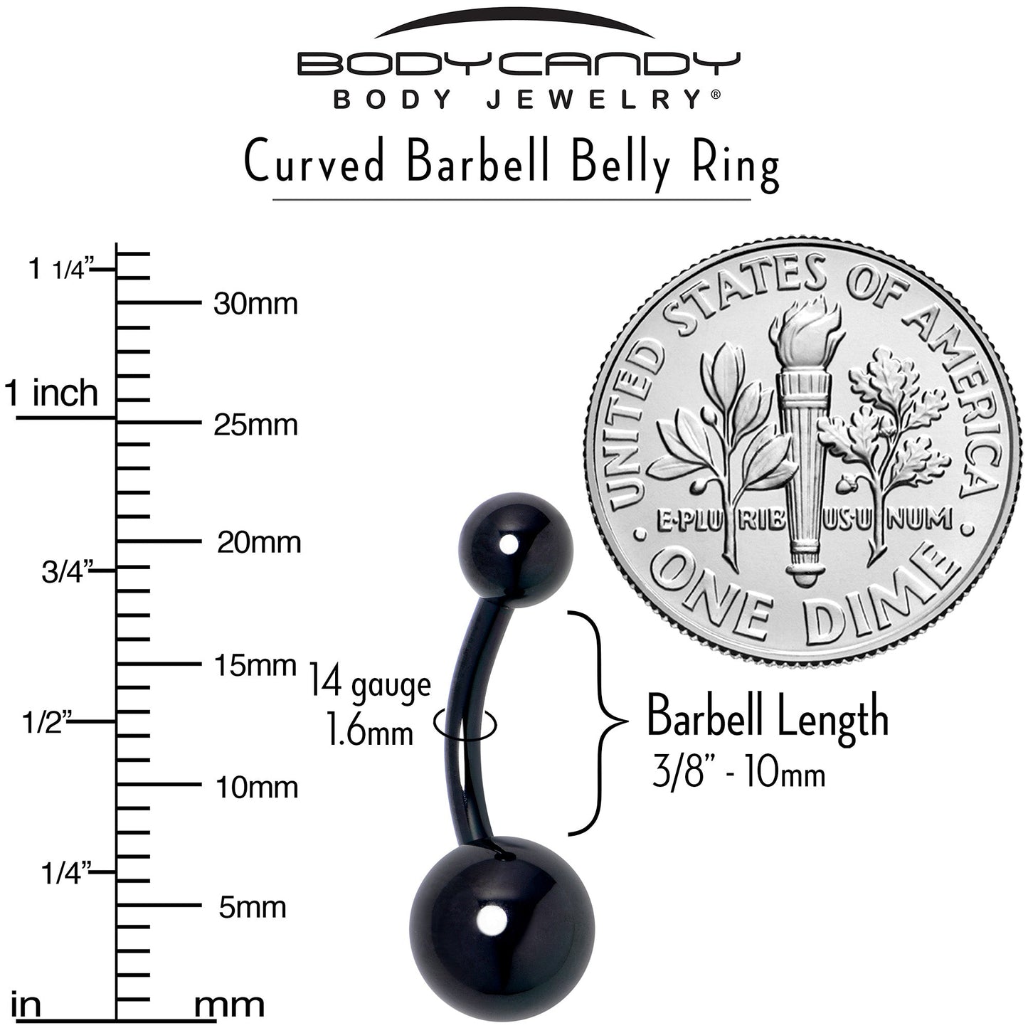 Black ASTM F-136 Implant Grade Titanium Internally Threaded Belly Ring