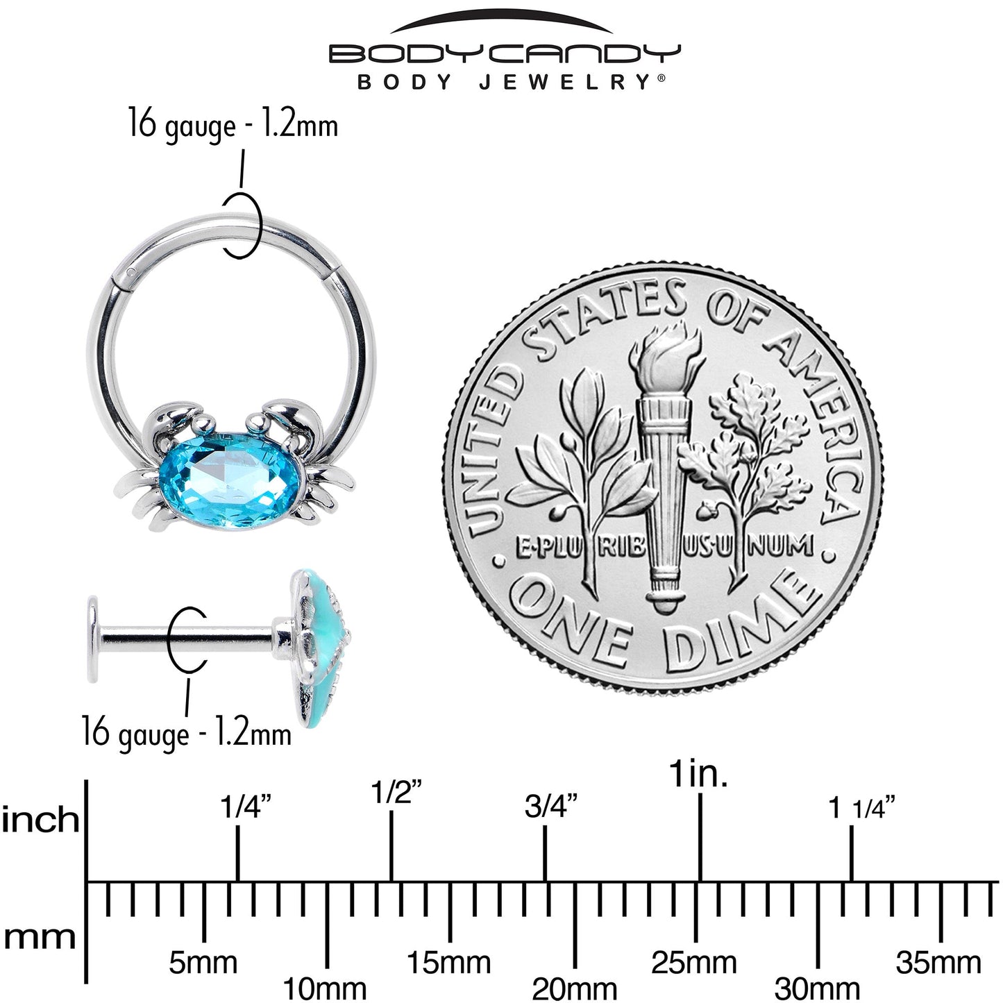 16G Blue Gem Nautical Labret Segment Ring Ear Curation Set of 5