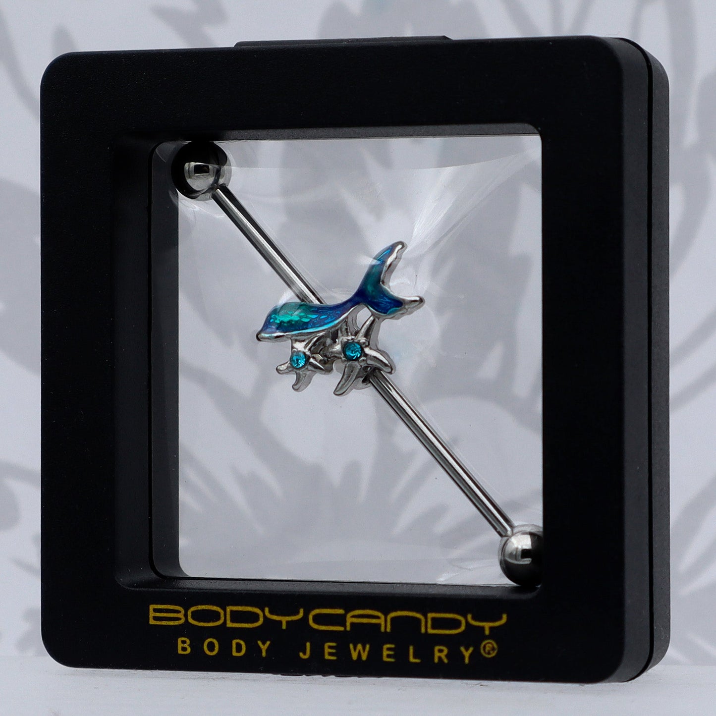 14G Blue Gem Blue Mermaid Tail Star Industrial Barbell 38mm