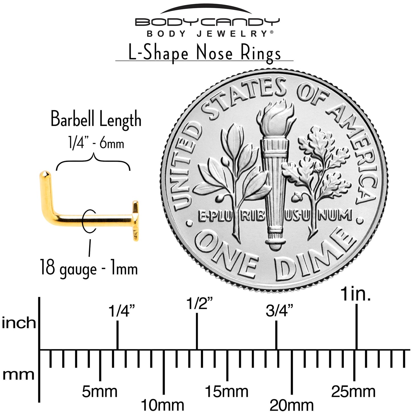 18G 1/4 Gold Tone ASTM F-136 Implant Grade Titanium Star End L Shape Nose Ring