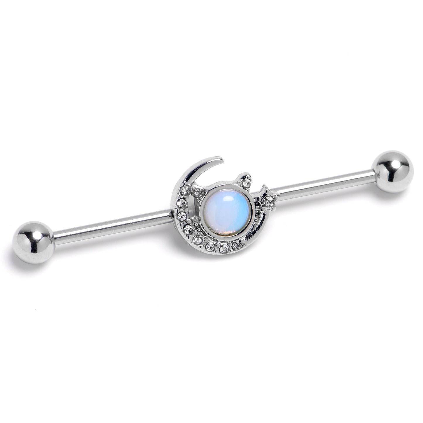14G Clear Gem Crescent Moon Star Heavenly Industrial Barbell 38mm