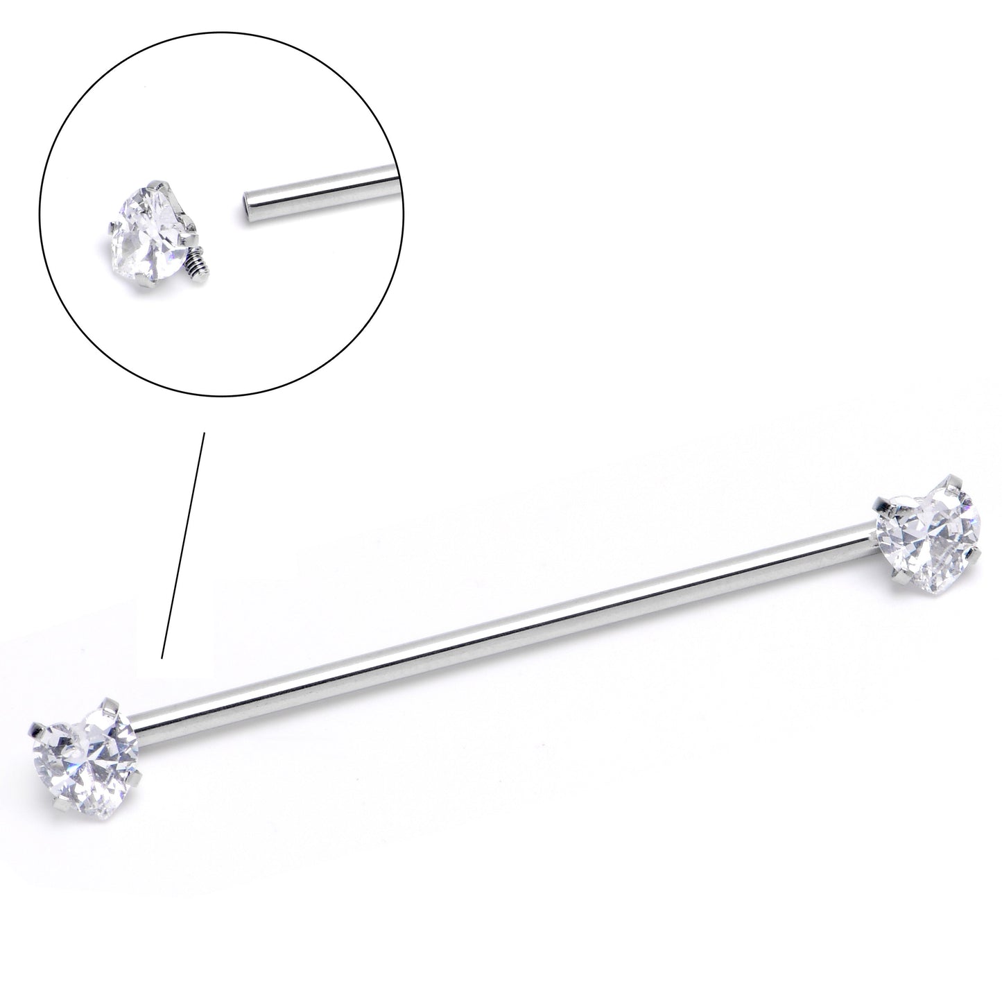 14G Clear CZ Gem Heart Internally Threaded Industrial Barbell 38mm