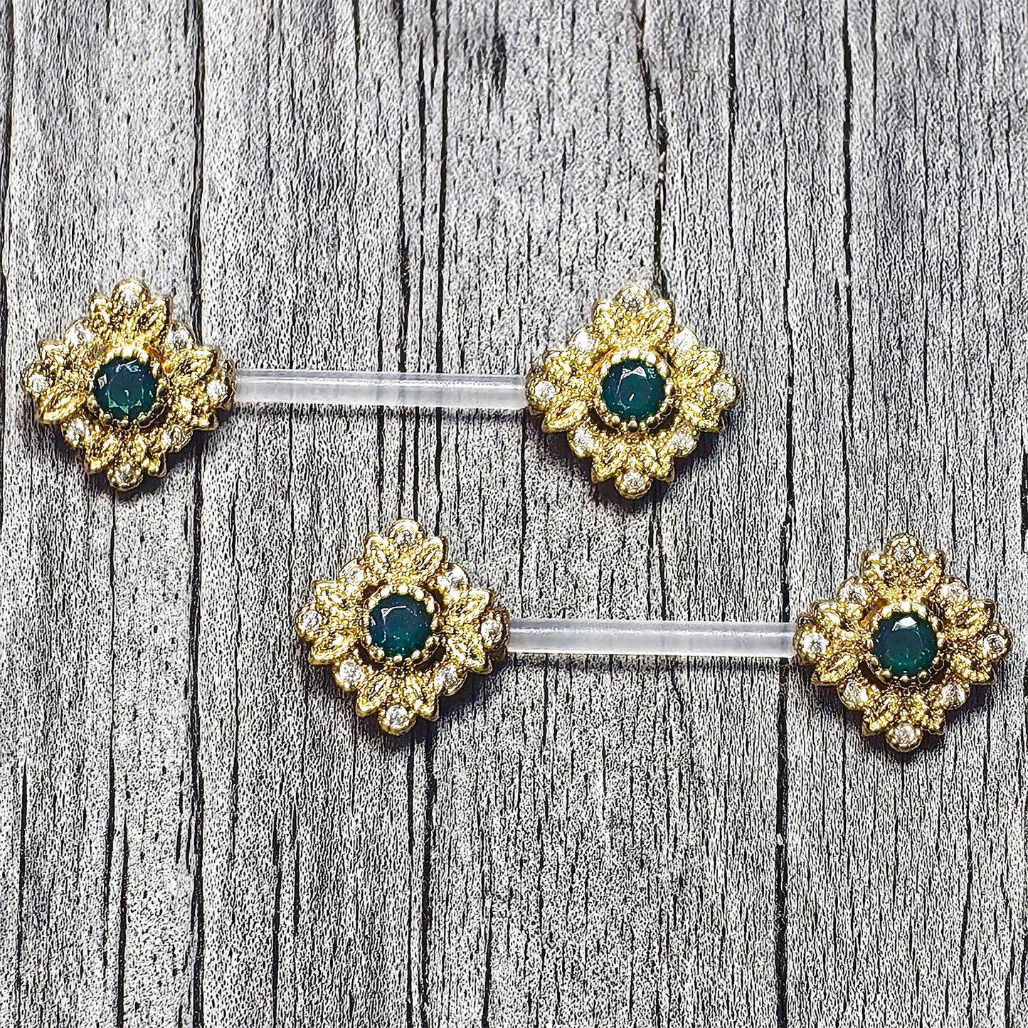 14G 9/16 Blue Gem Bioplast Deco Age Barbell Nipple Ring Set