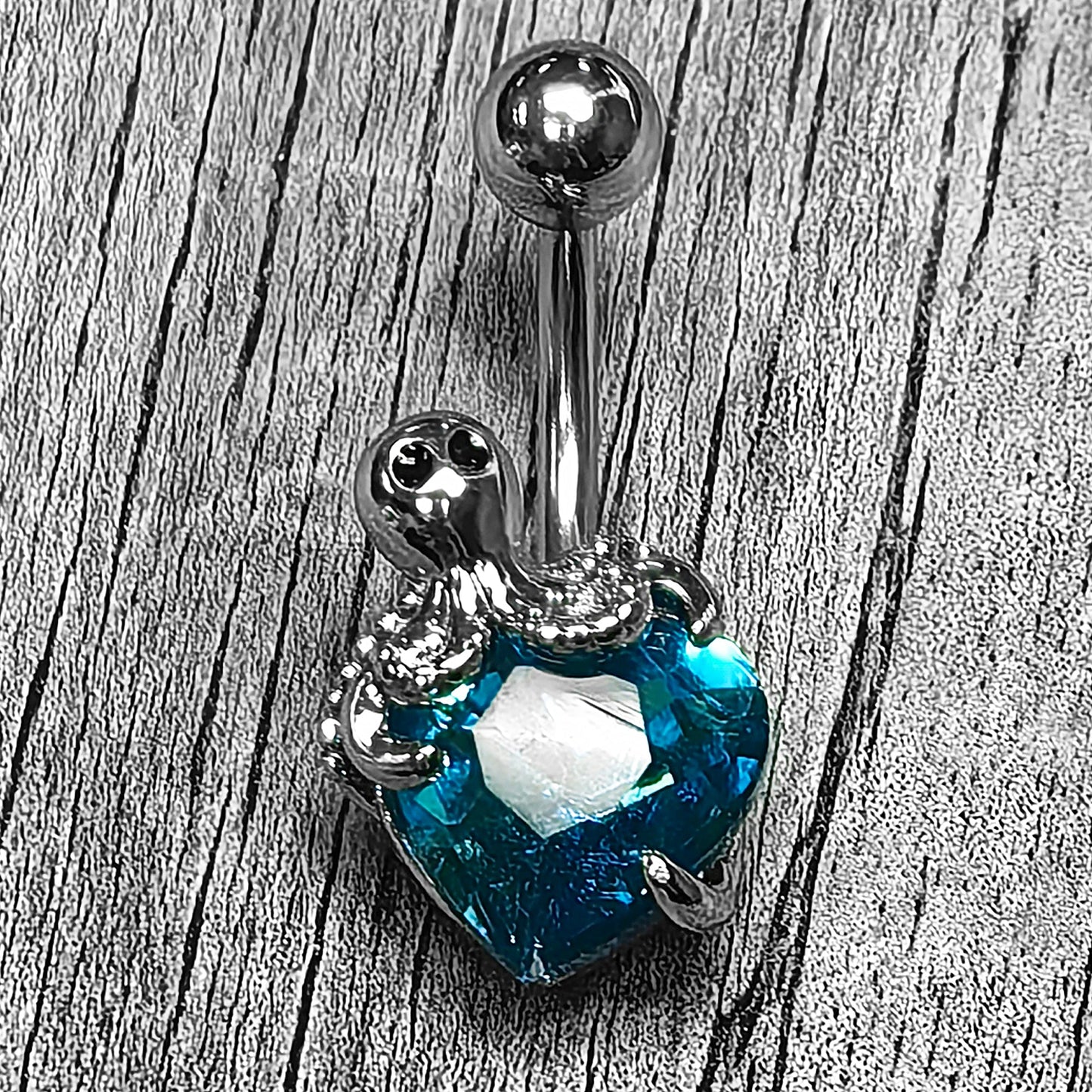 Blue Gem Octopus Heart Belly Ring