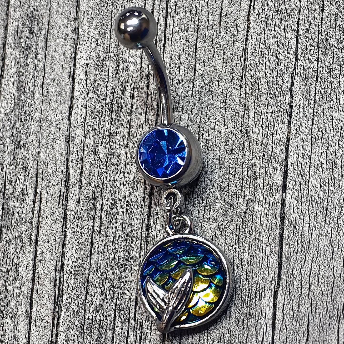 Blue Gem Mermaid Dark Blue Scale Tail Dangle Belly Ring