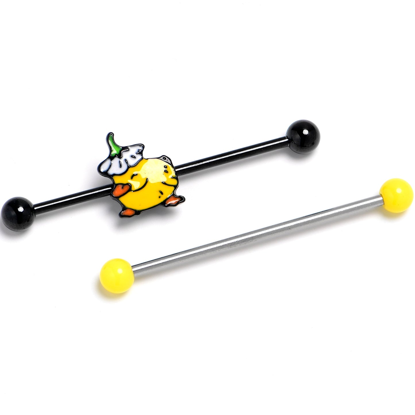 14G Black Duck Flower Yellow End Industrial Barbell 38mm Set of 2