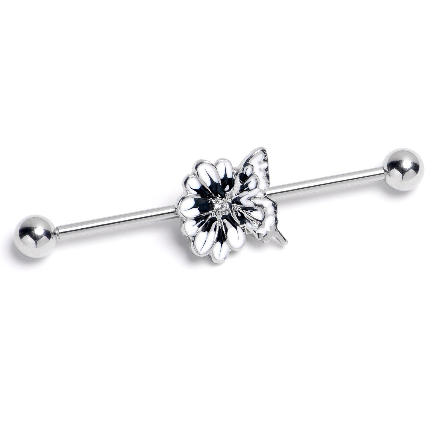 14G Clear Gem Butterfly Blossom White Industrial Barbell 38mm