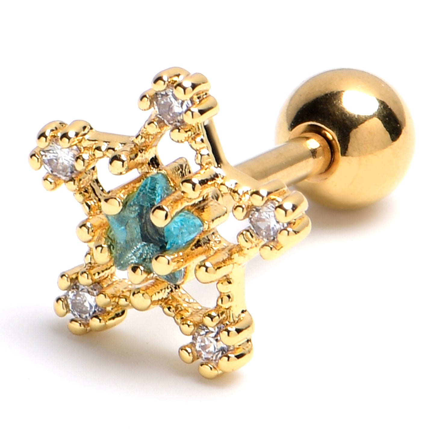 16G 1/4 Clear Blue Gem Gold Tone Starry Glam Cartilage Earring