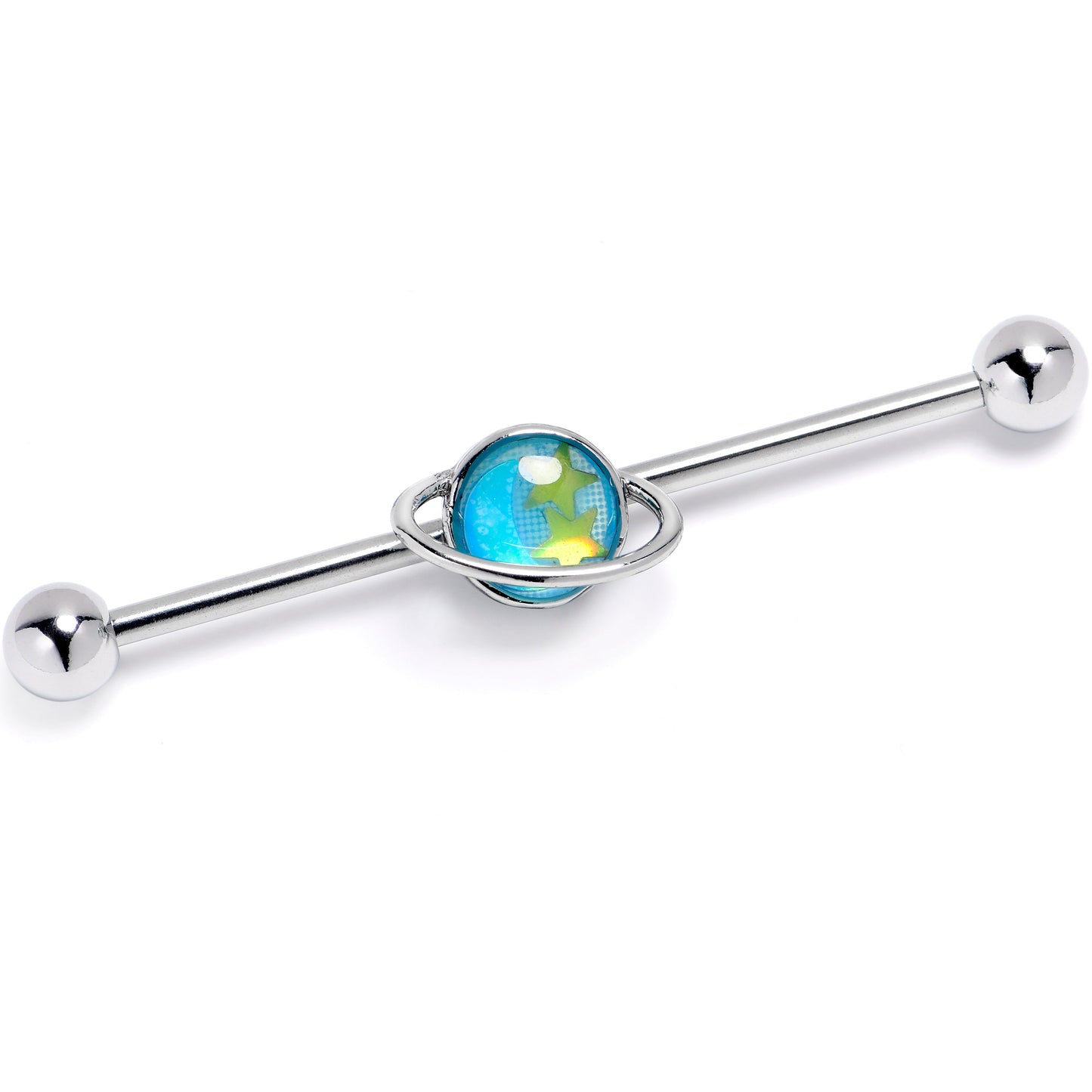 14G Saturn Star Blue Industrial Barbell 38mm