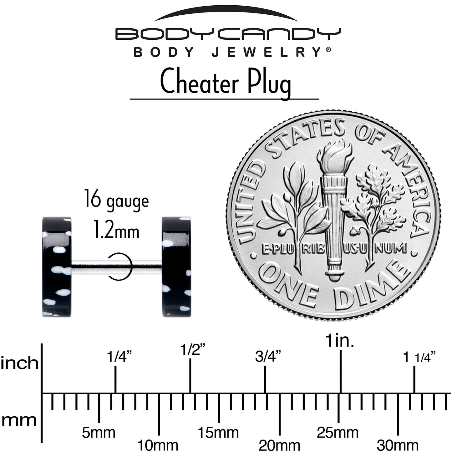 16G Black Acrylic Polka Dots White Cheater Plug Set