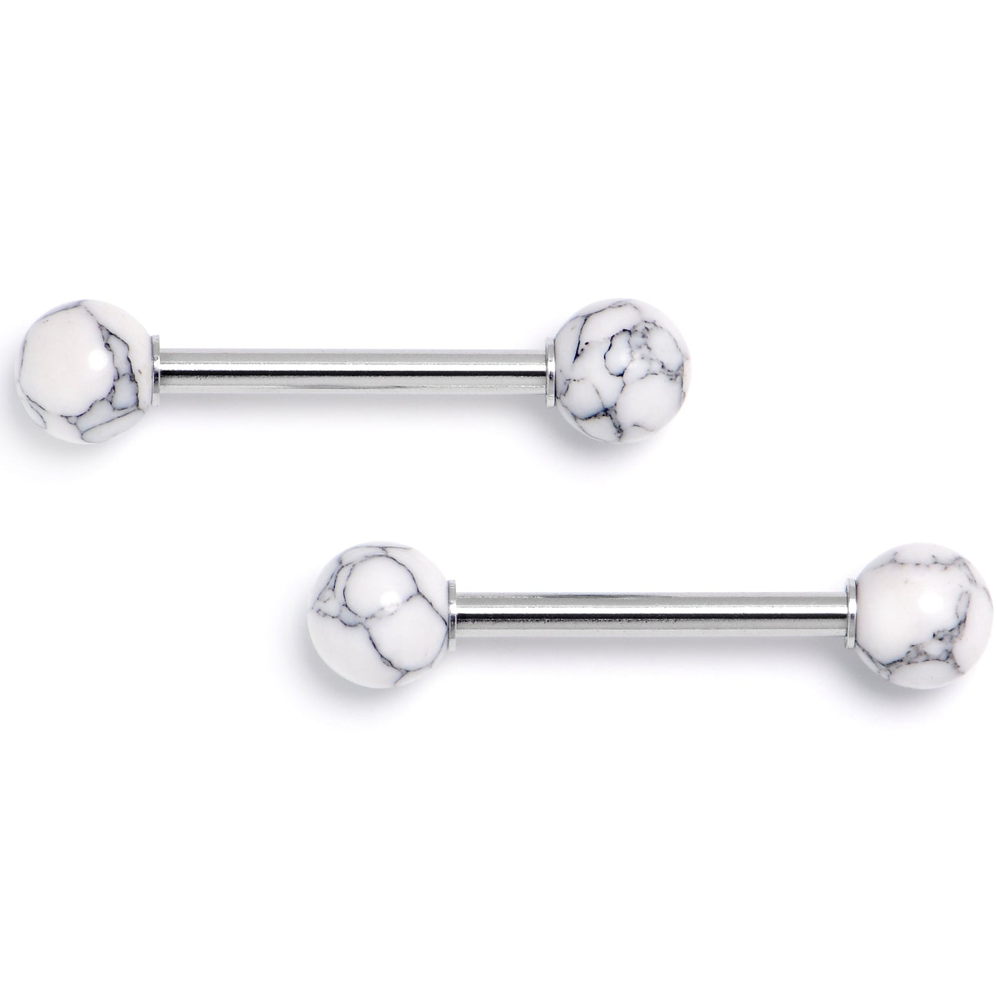 14G 5/8 White Howlite Natural Stone Barbell Nipple Ring Set