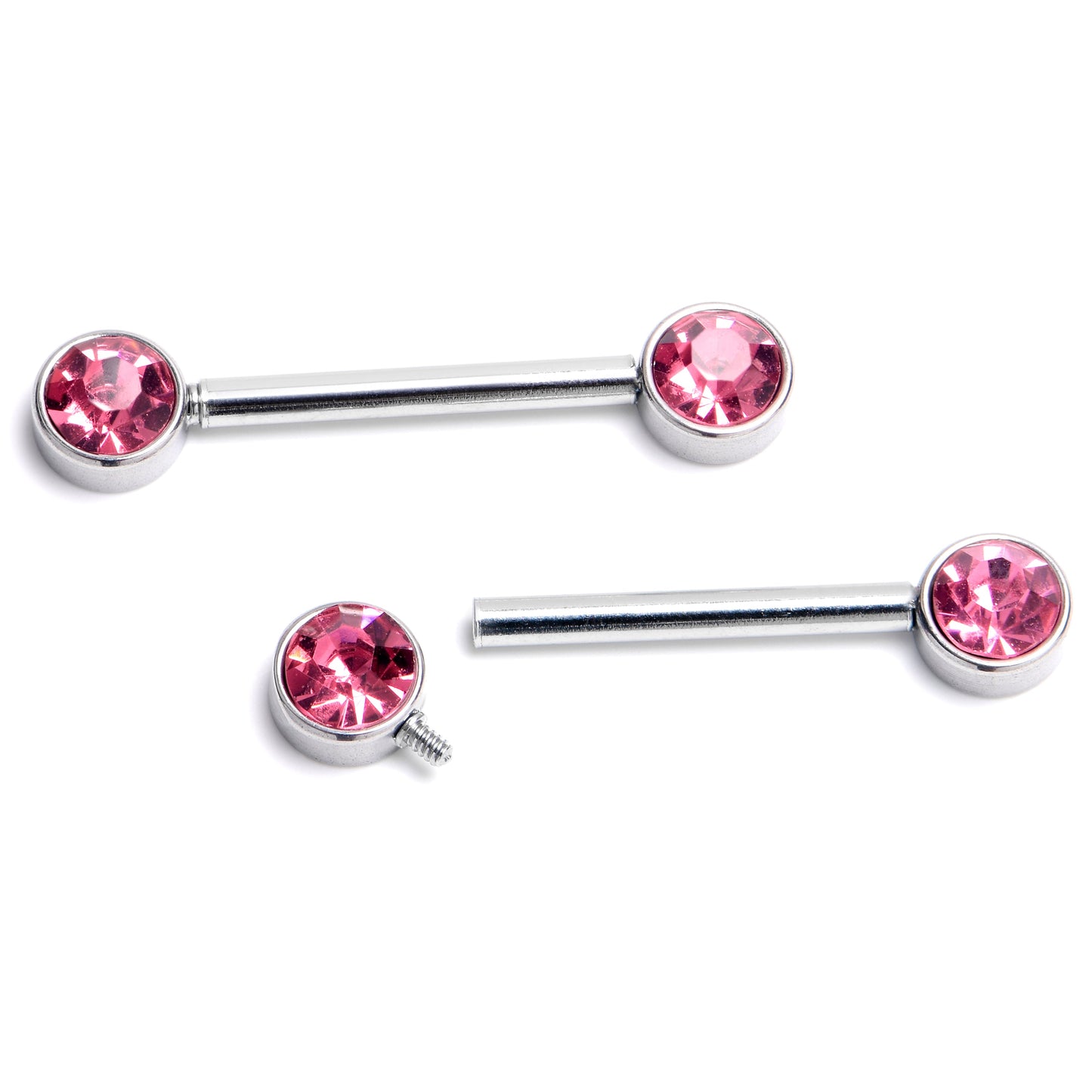14G 9/16 Pink CZ Gem Internally Threaded Barbell Nipple Ring Set