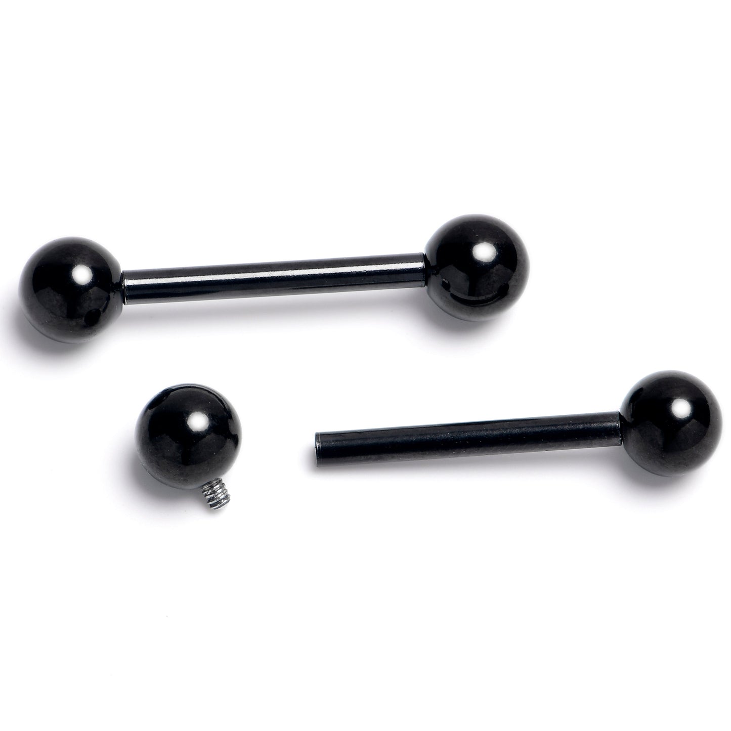14G 9/16 Black Internally Threaded Basic Barbell Nipple Ring Set