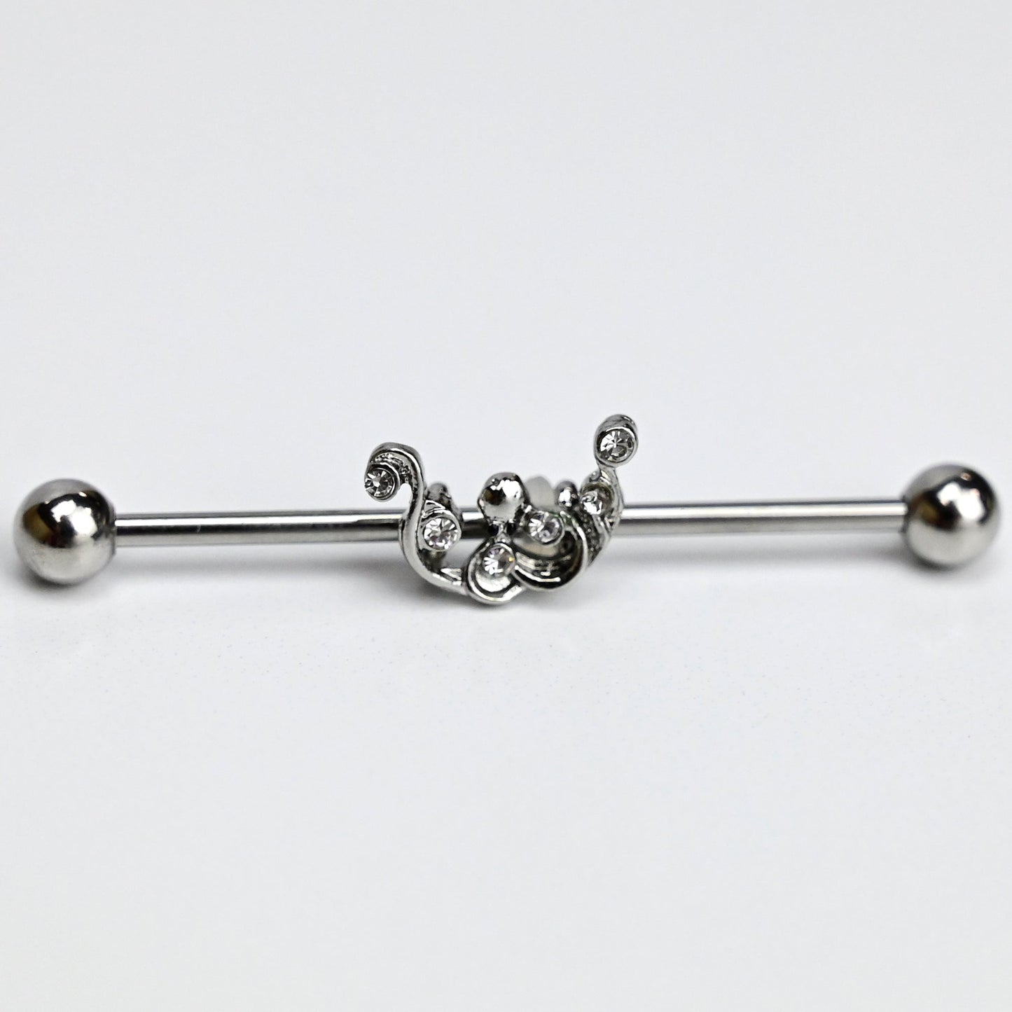 14G Clear Gem Scrolling Elegance Industrial Barbell 38mm