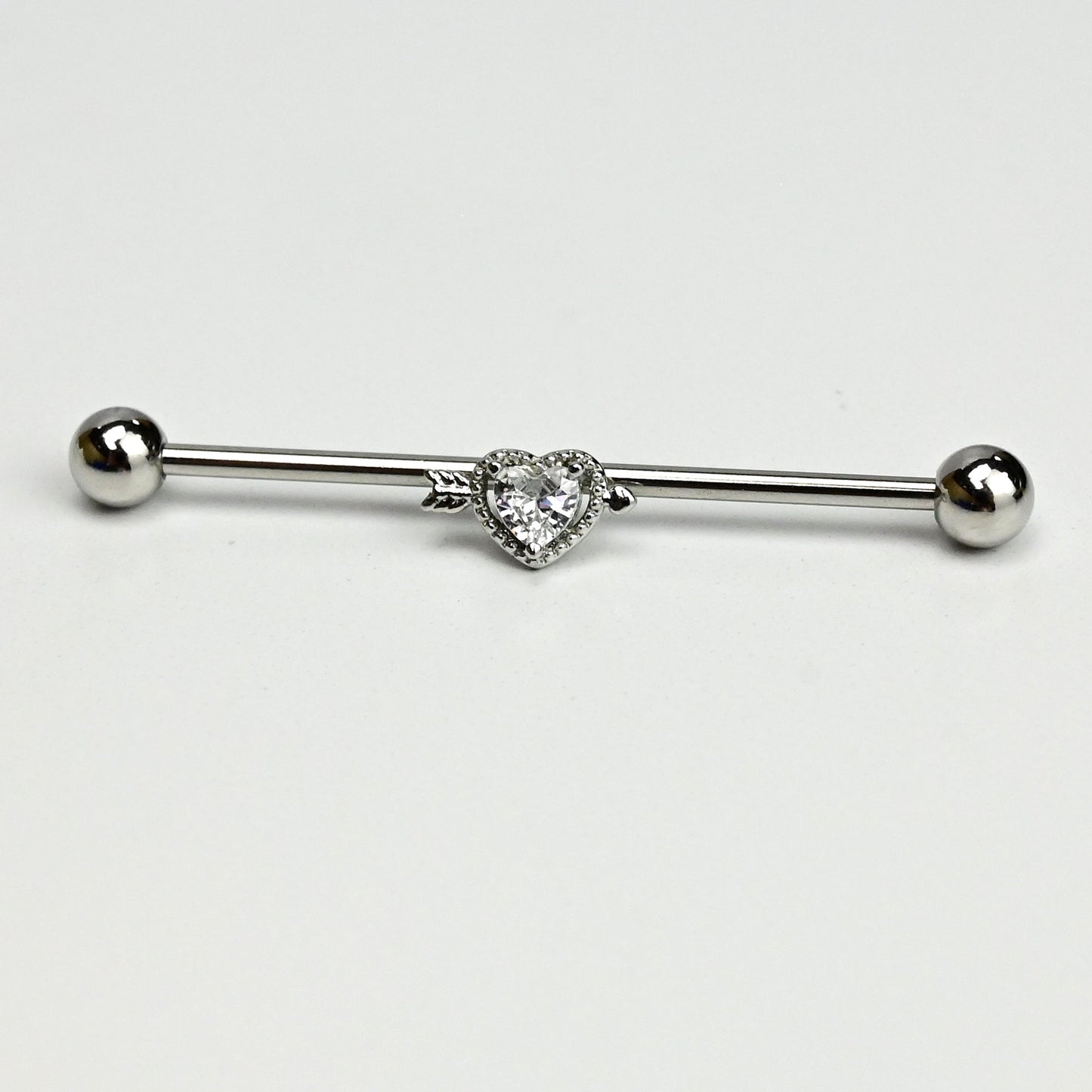 14G Clear Gem Fusion of Love Arrow Heart Industrial Barbell 38mm