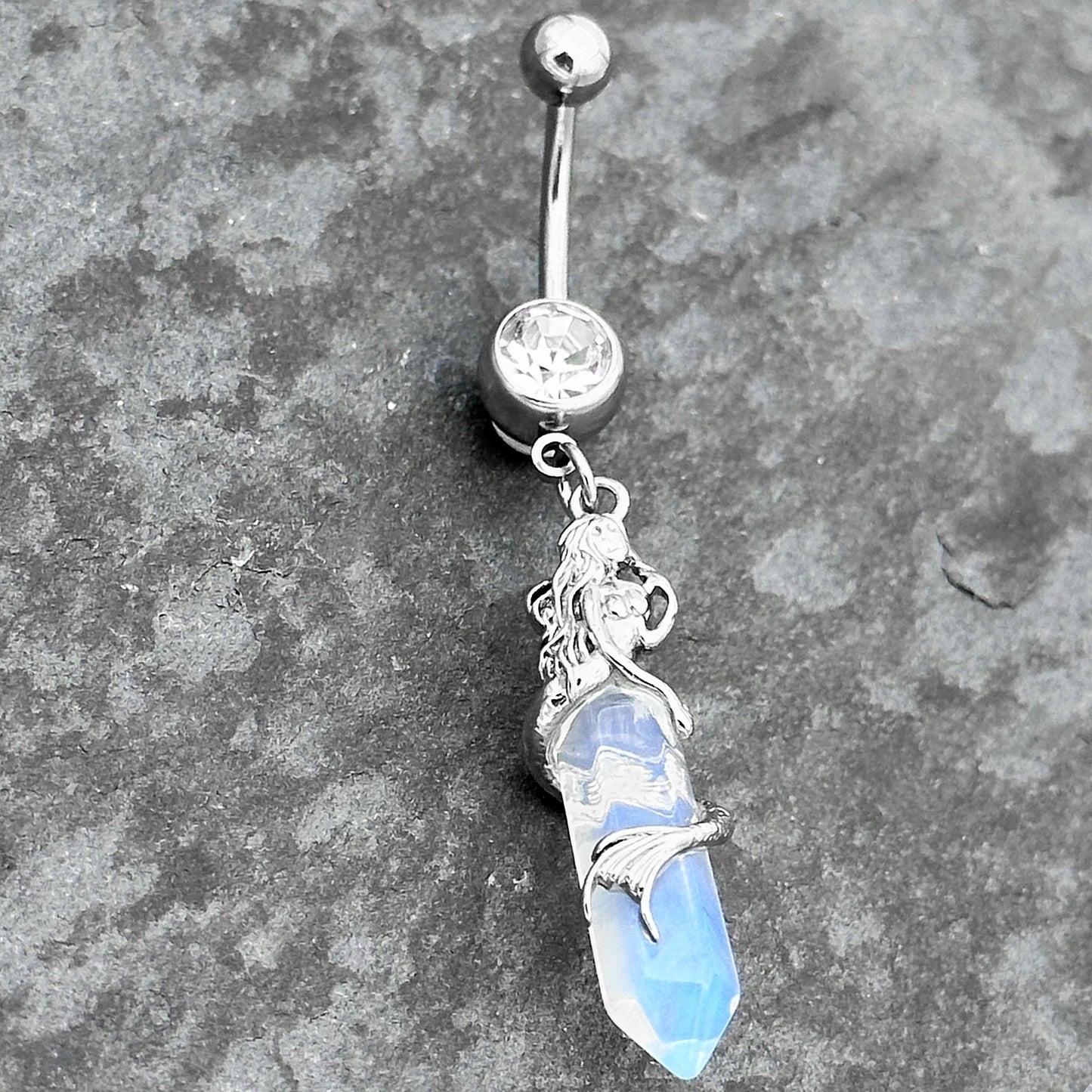 Clear Gem Mermaid Rider Dangle Belly Ring