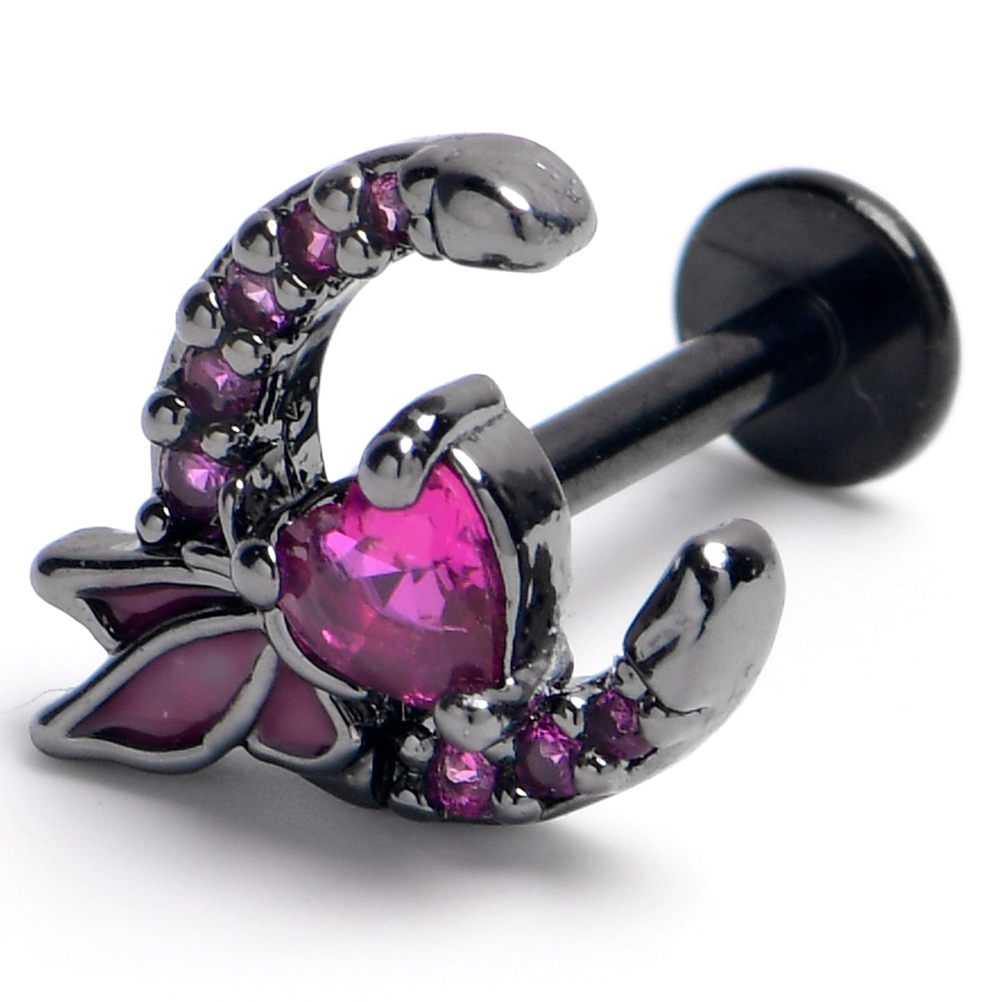 16G 5/16 Pink Gem Black Butterfly Moon Heart Labret Monroe Tragus