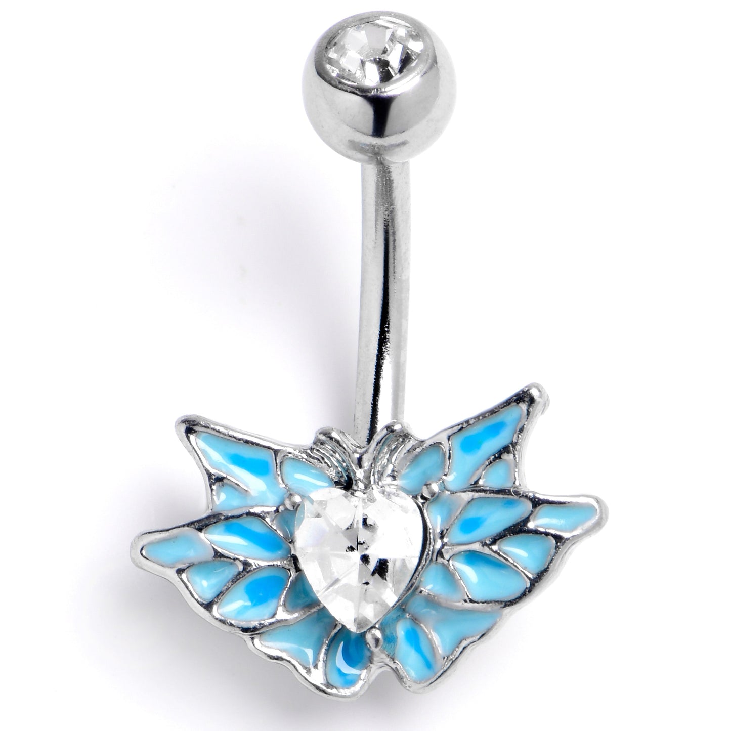 Clear Gem Heart Butterfly Blue Belly Ring
