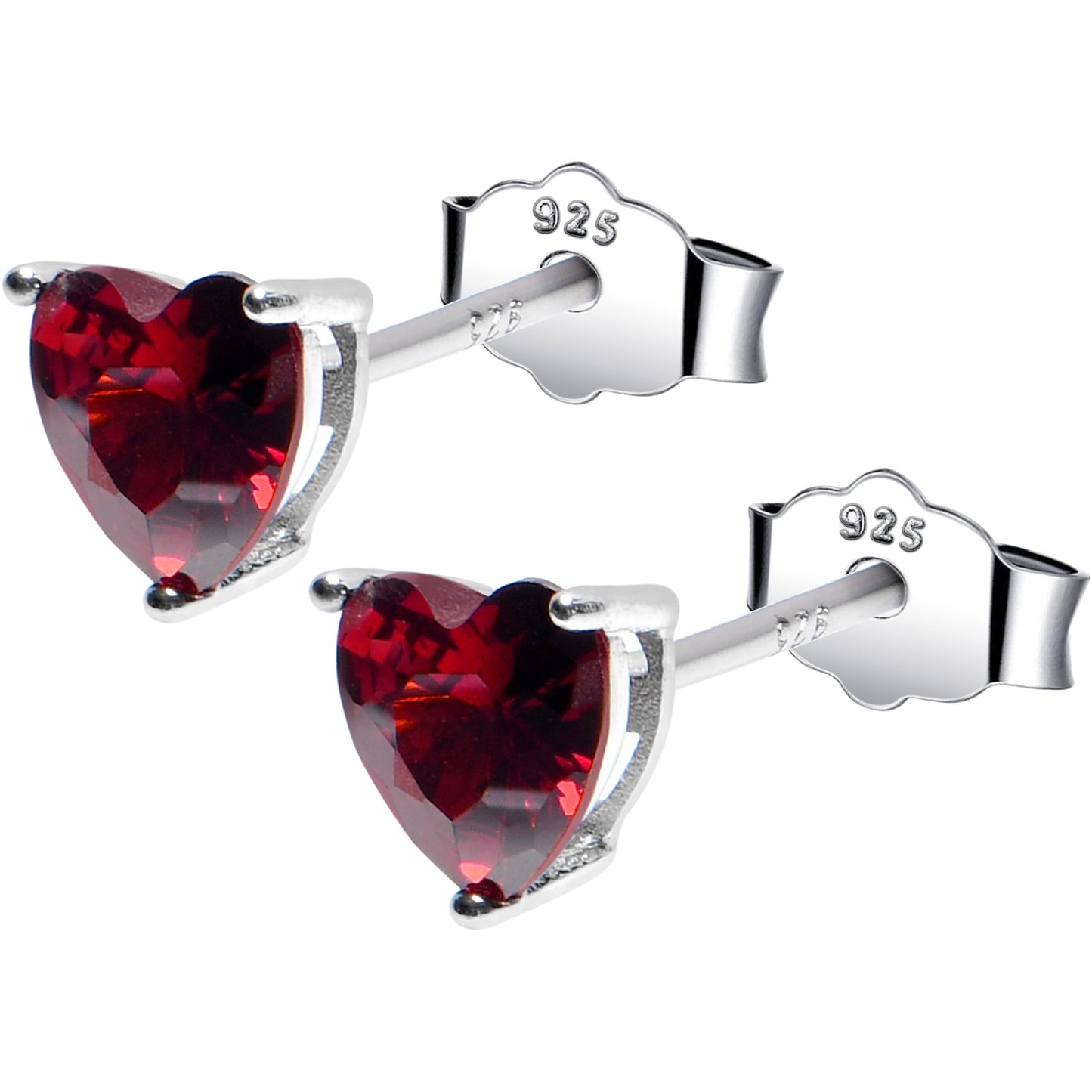 5mm CZ Heart 925 Sterling Silver January Birthstone Stud Earrings