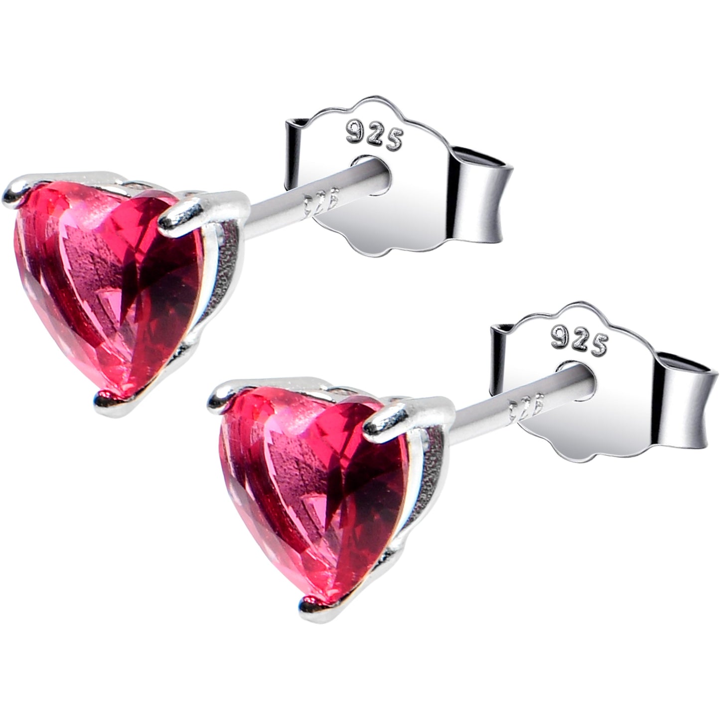 5mm CZ Heart 925 Sterling Silver July Birthstone Stud Earrings