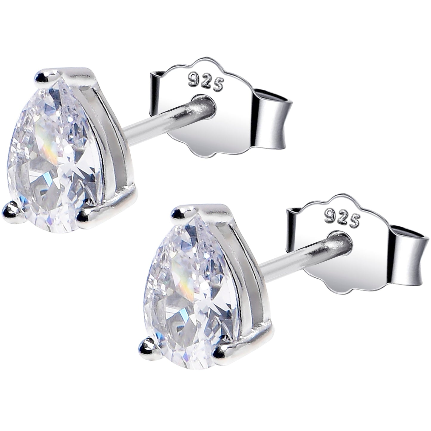 4mm CZ Pear 925 Sterling Silver April Birthstone Stud Earrings