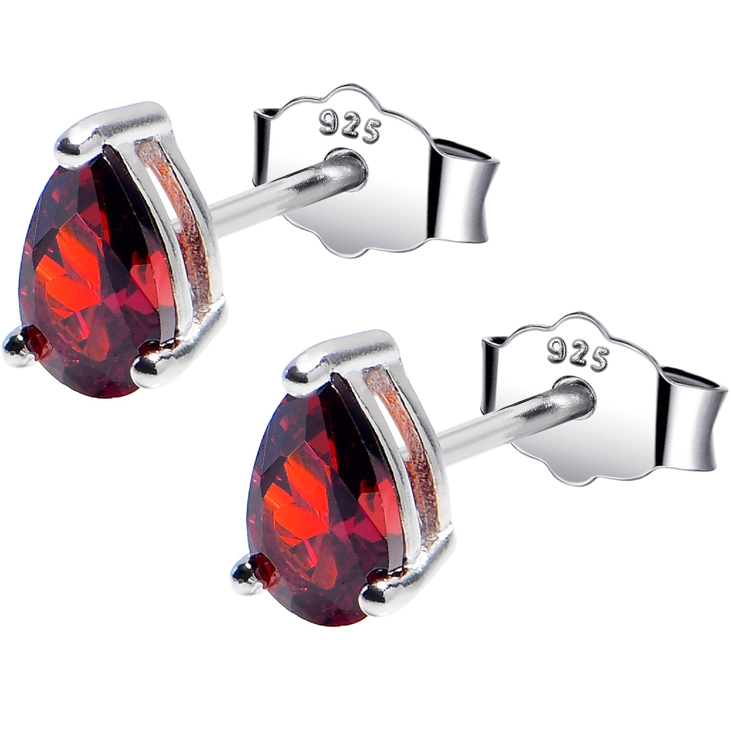 4mm CZ Pear 925 Sterling Silver January Birthstone Stud Earrings