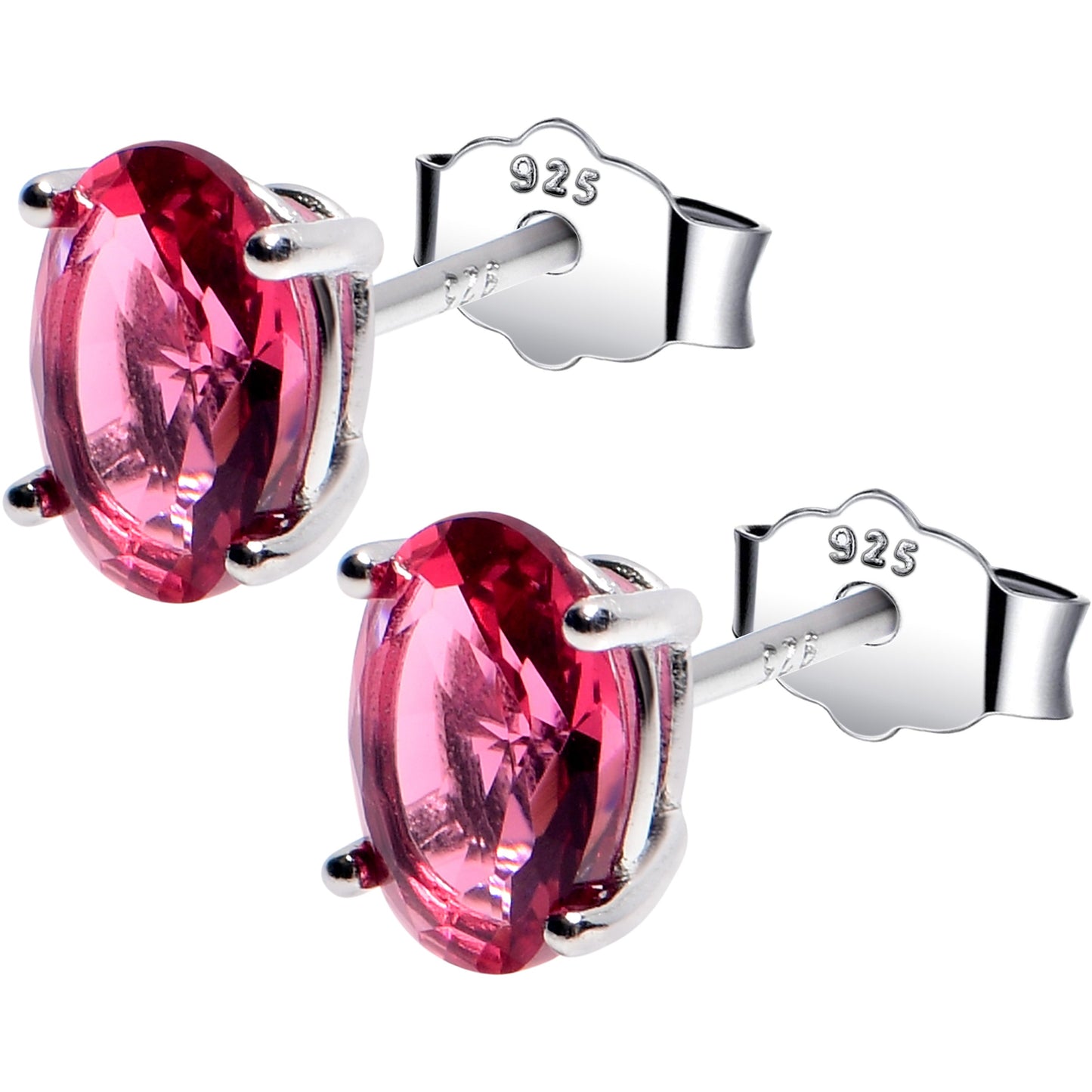 5mm CZ Oval 925 Sterling Silver July Birthstone Stud Earrings