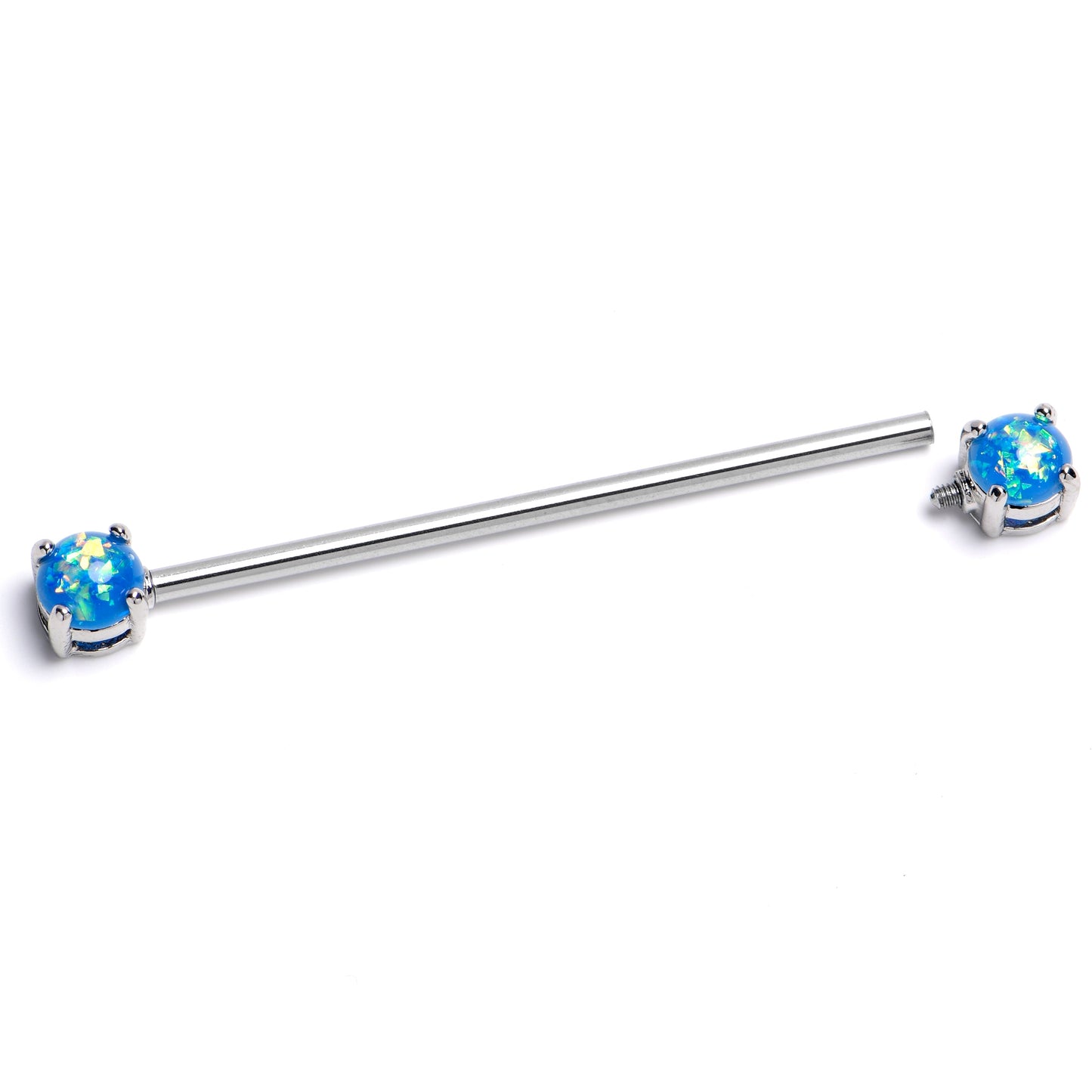 14G Blue Faux Opal Internally Threaded Industrial Barbell 38mm