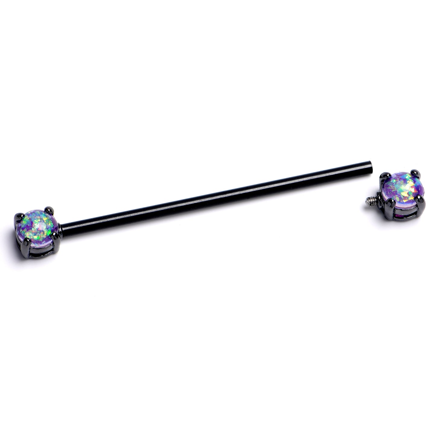 14G Purple Faux Opal Black Internally Threaded Industrial Barbell 38mm