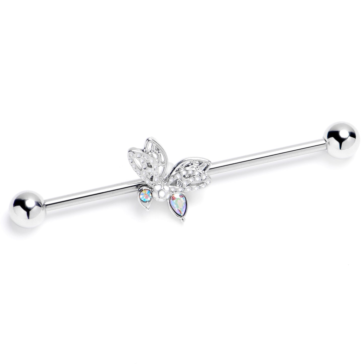 14G Clear Aurora Gem Ultra Drama Butterfly Industrial Barbell 38mm