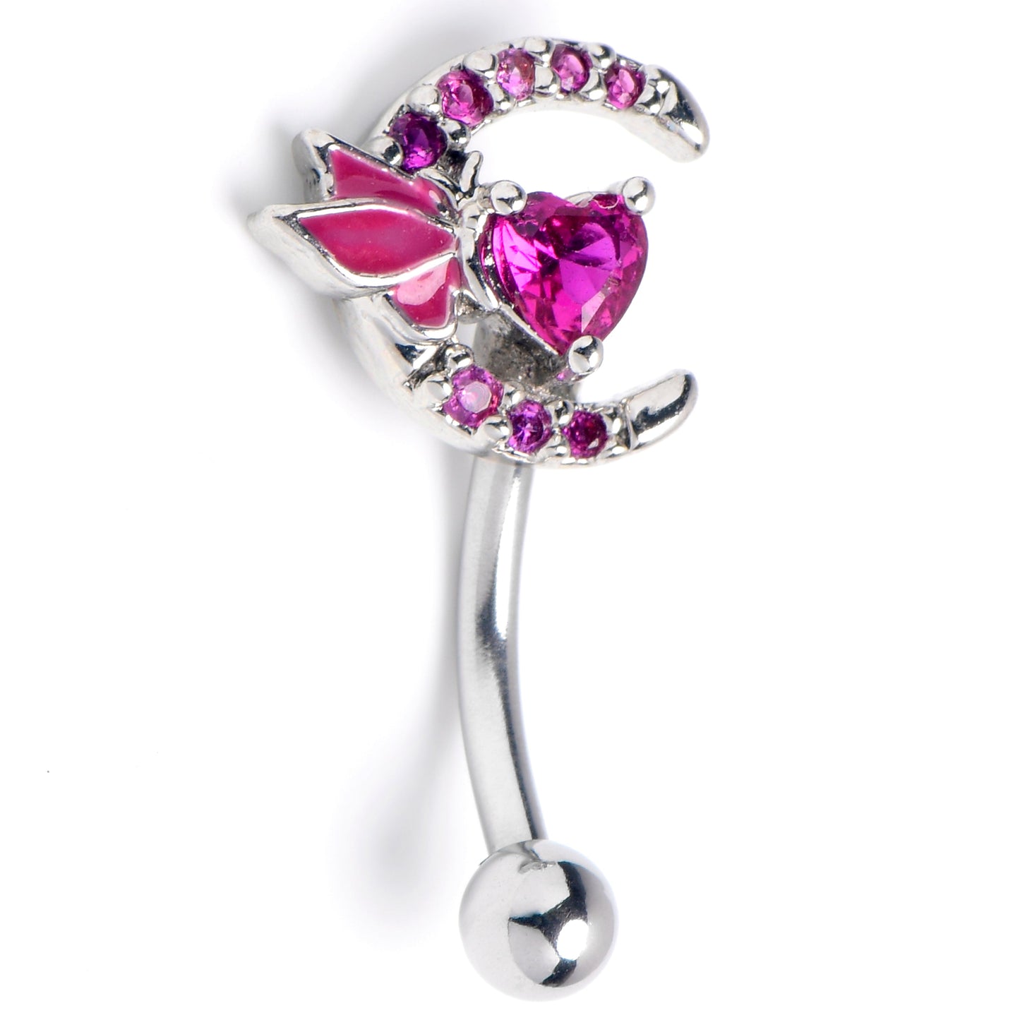 16G 5/16 Pink Gem Butterfly Moon Heart Curved Eyebrow Ring
