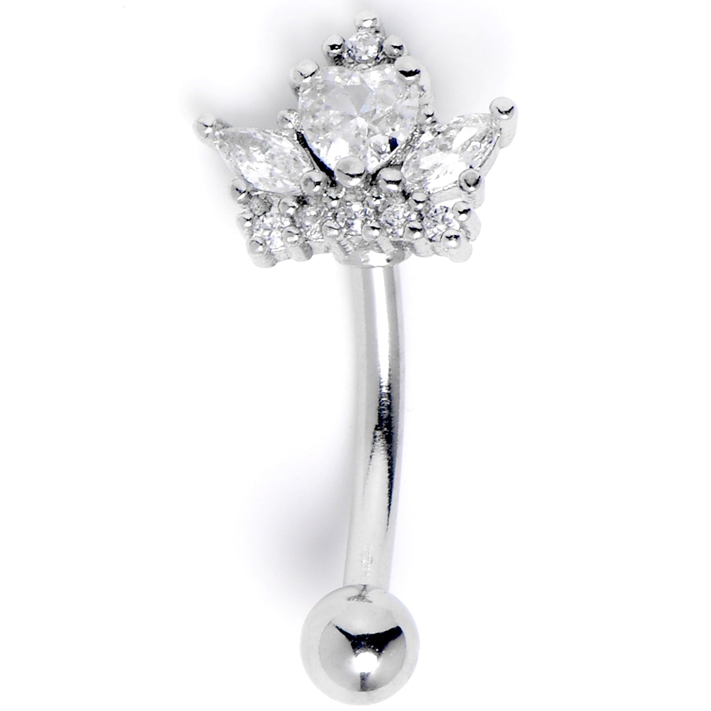 16G 5/16 Clear Gem Heart Crown Curved Eyebrow Ring