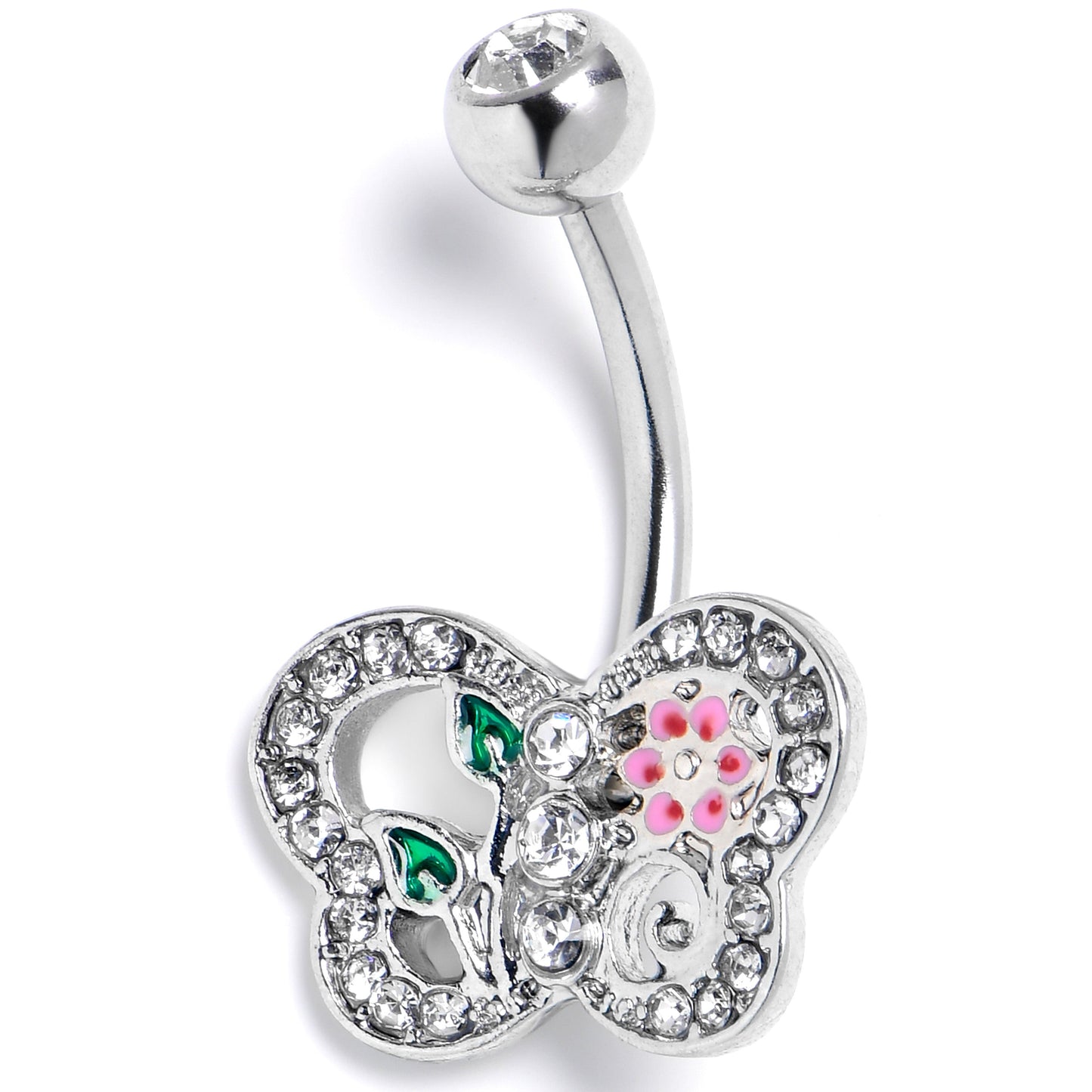 Clear Pink Gem Floral Butterfly Belly Ring