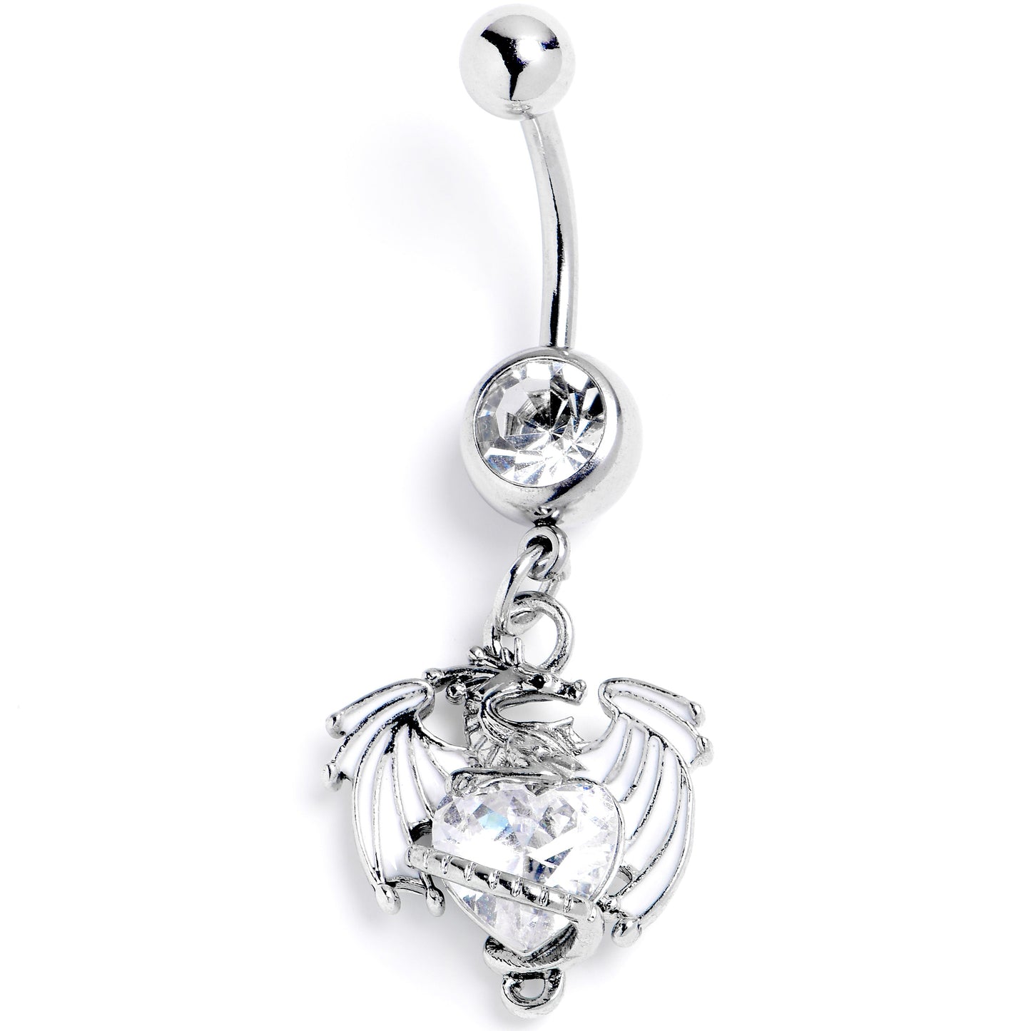Clear Gem Heart of Dragon Dangle Belly Ring