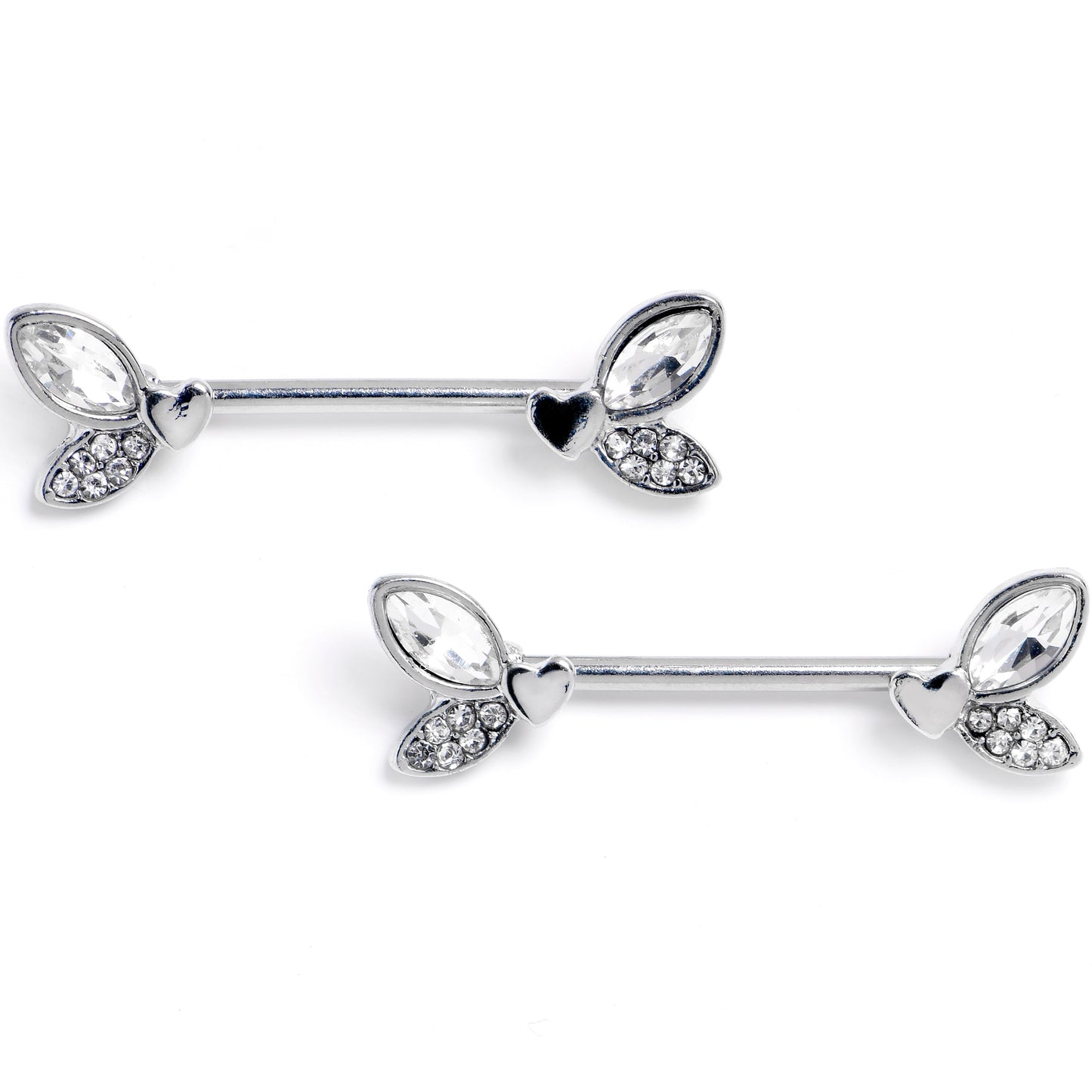 14G 9/16 Clear Gem Butterfly Lover Barbell Nipple Ring Set